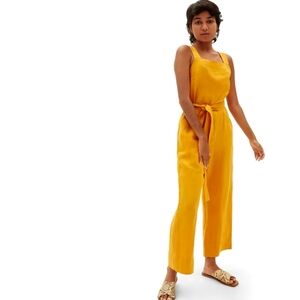 Everlane Jumpsuit 10 Womens The Linen Square Neck Marigold Yellow Tank Tie 1257